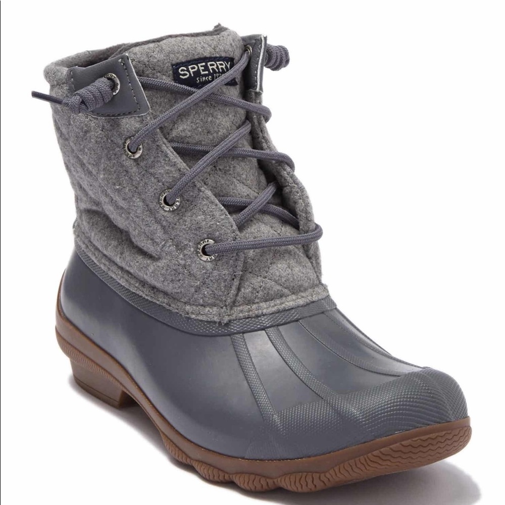 Sperry Waterproof Wool Quilt Duck Boot Gray 7 9.5
